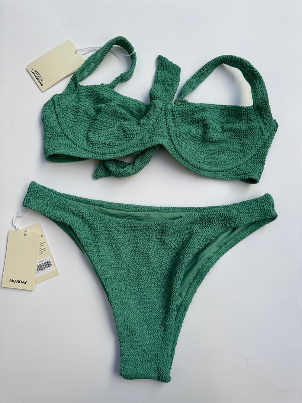 Monday textured green bikini set
